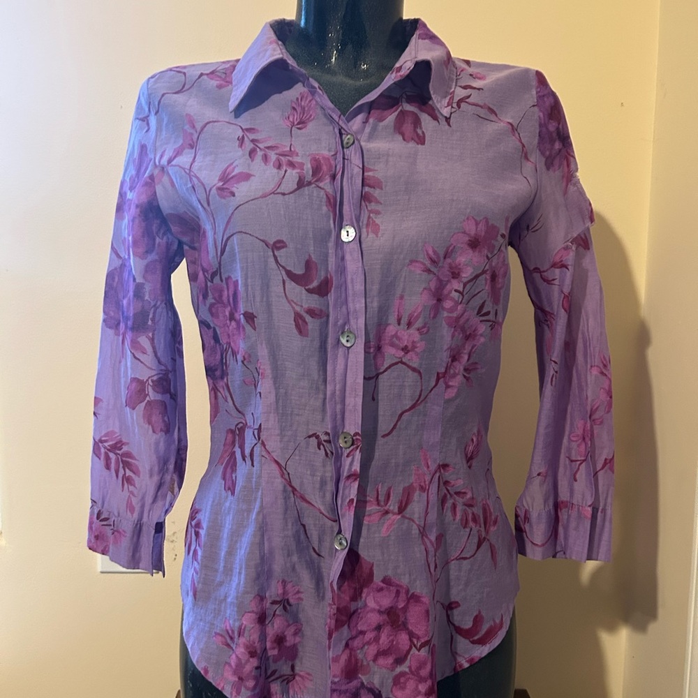 Karen Kane Purple Notched Collar Button Down Shirt
